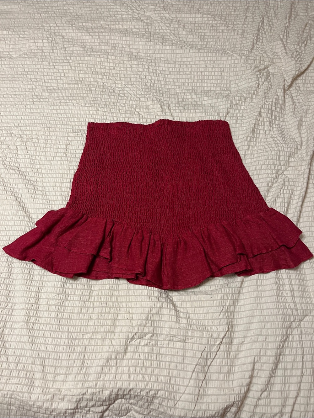 Women's Red Ruffled Smocked Mini Skirt